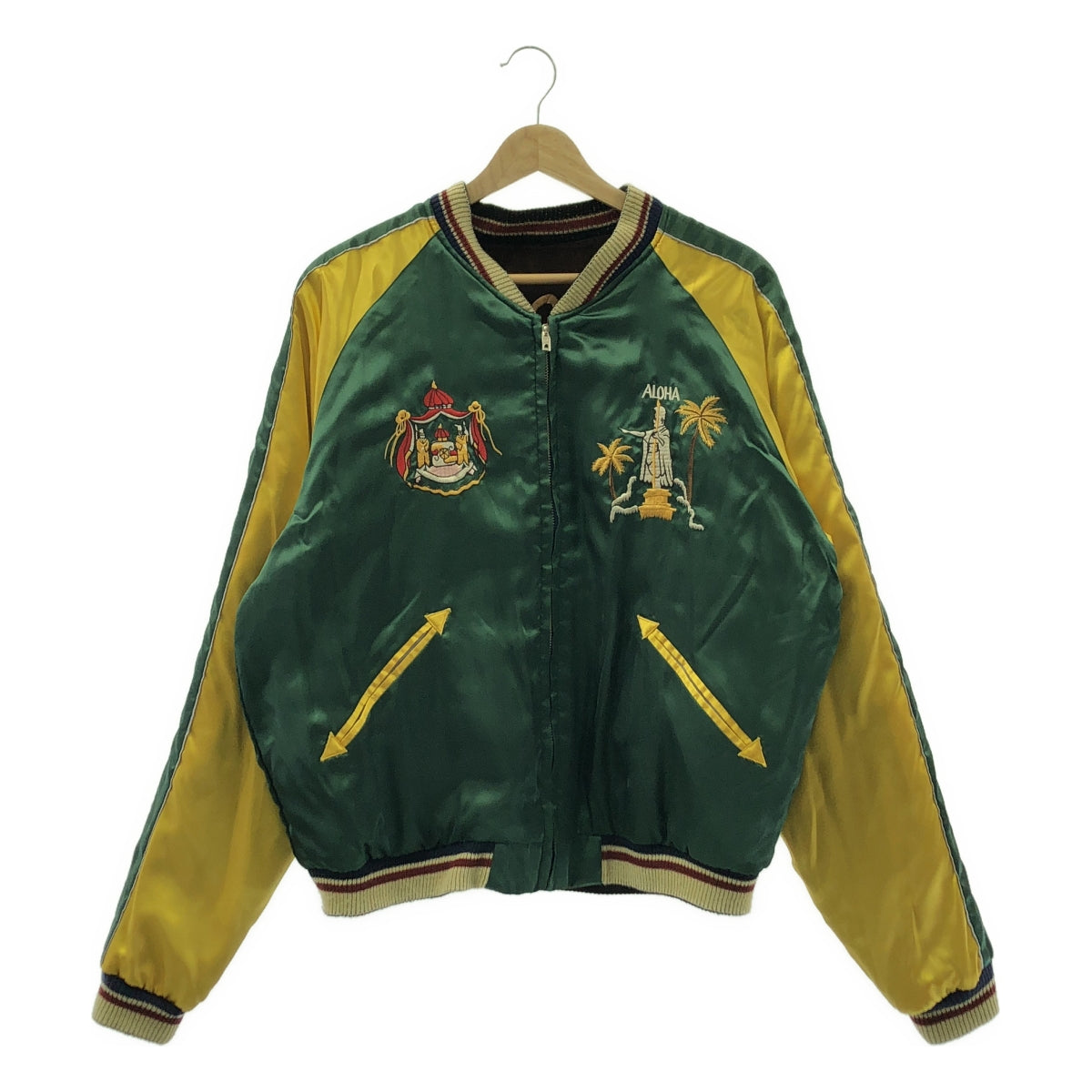 동양 엔터프라이즈 / 토요 엔터 프라이즈 | Aloha Hawaii / 뒤집을 수있는 벨벳 × 새틴 엠브로이드 스카 쟌 재킷 | XL | 남성