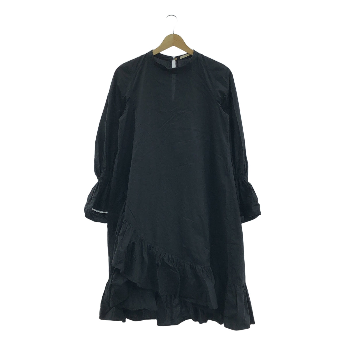 ne Quittez pas / 누키테파 | 포플린 헴 크로스 드레스 프릴 개더 코튼 원피스 | F | 블랙 | 여성