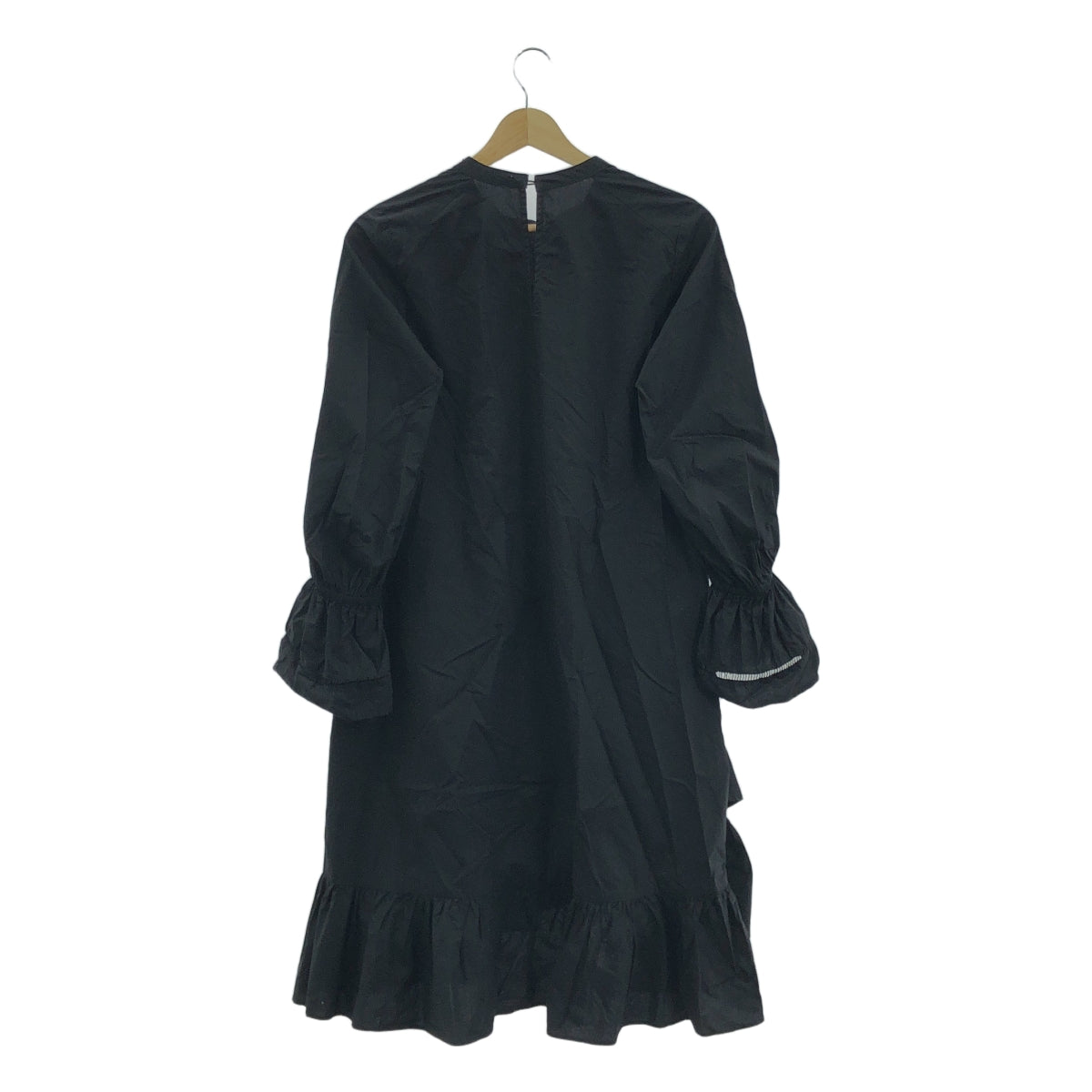 ne Quittez pas / 누키테파 | 포플린 헴 크로스 드레스 프릴 개더 코튼 원피스 | F | 블랙 | 여성