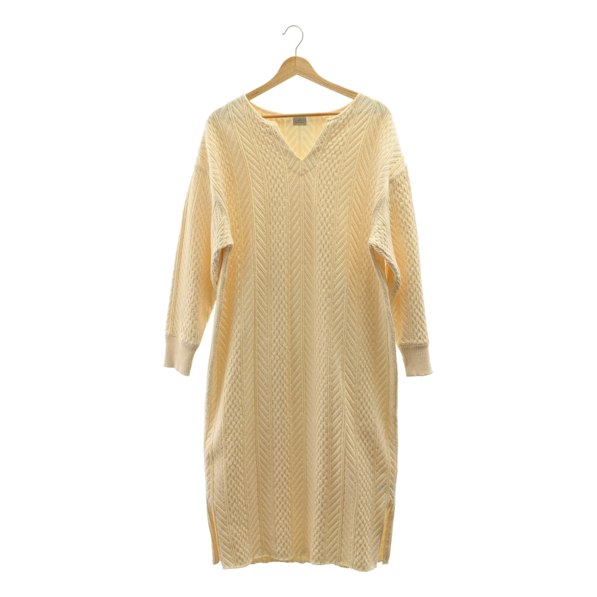 UNITED ARROWS 綠標休閒 | 棉質針織提花洋裝 | F碼 | 米白色 | 女款