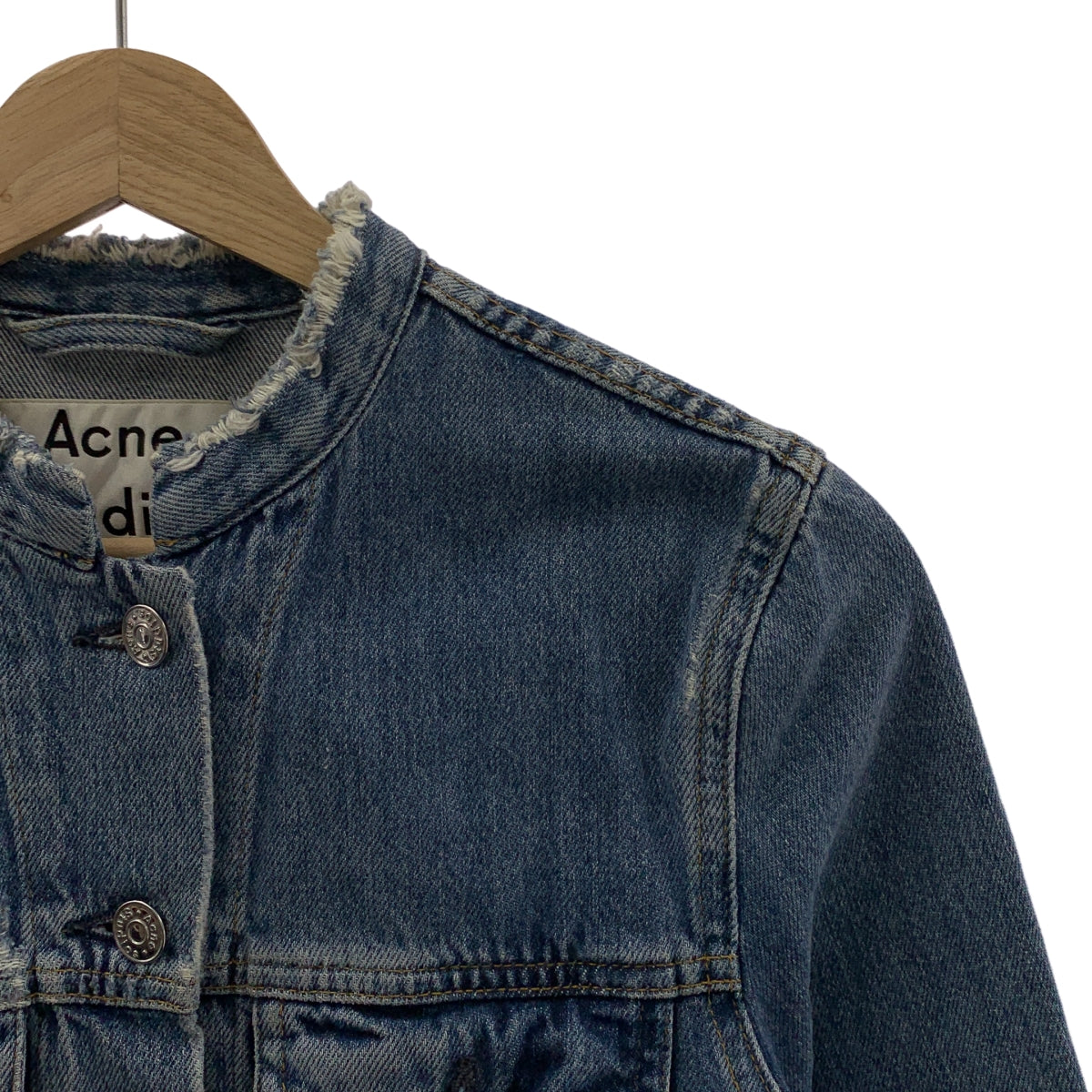 Acne Studios | 破洞牛仔無領外套 | 尺寸 34 | 靛藍 | 女款