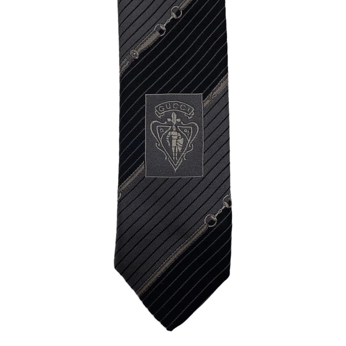 GUCCI / グッチ | シルク ホースビット レジメンタルストライプ ネクタイ | グレー
