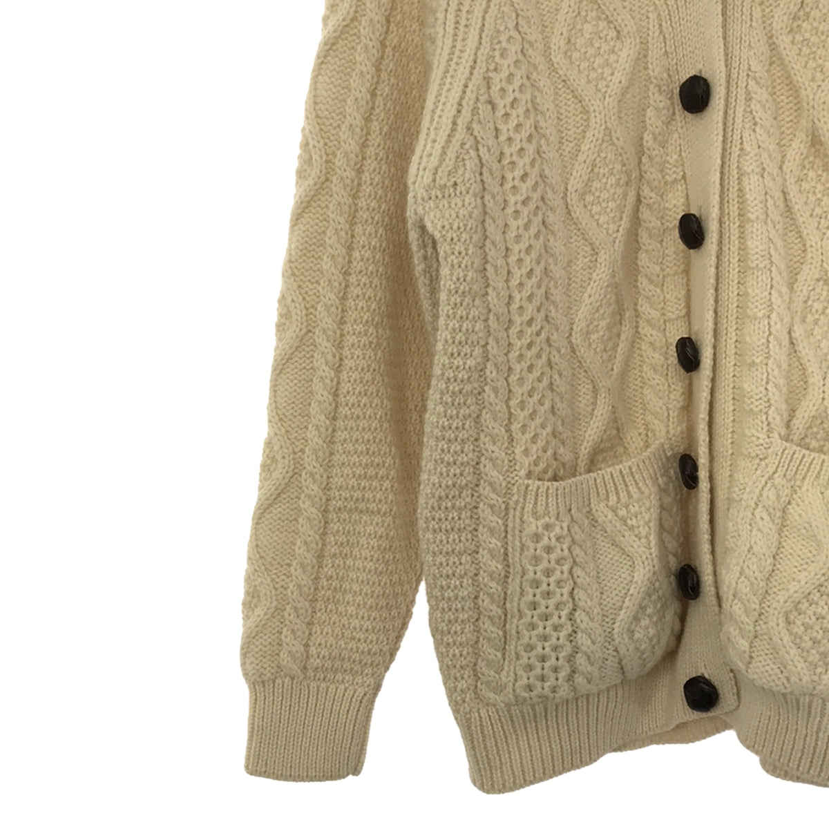 Alderney | Covered Button Wool Cable Knit Cardigan | Size 38 | Ivory | Women's