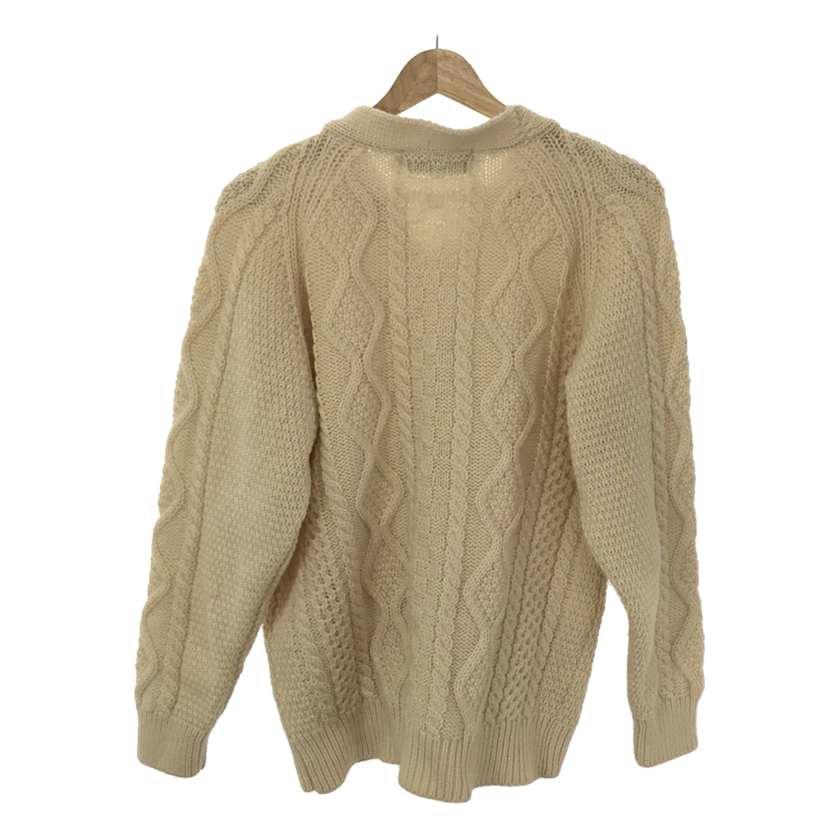 Alderney | Covered Button Wool Cable Knit Cardigan | Size 38 | Ivory | Women's