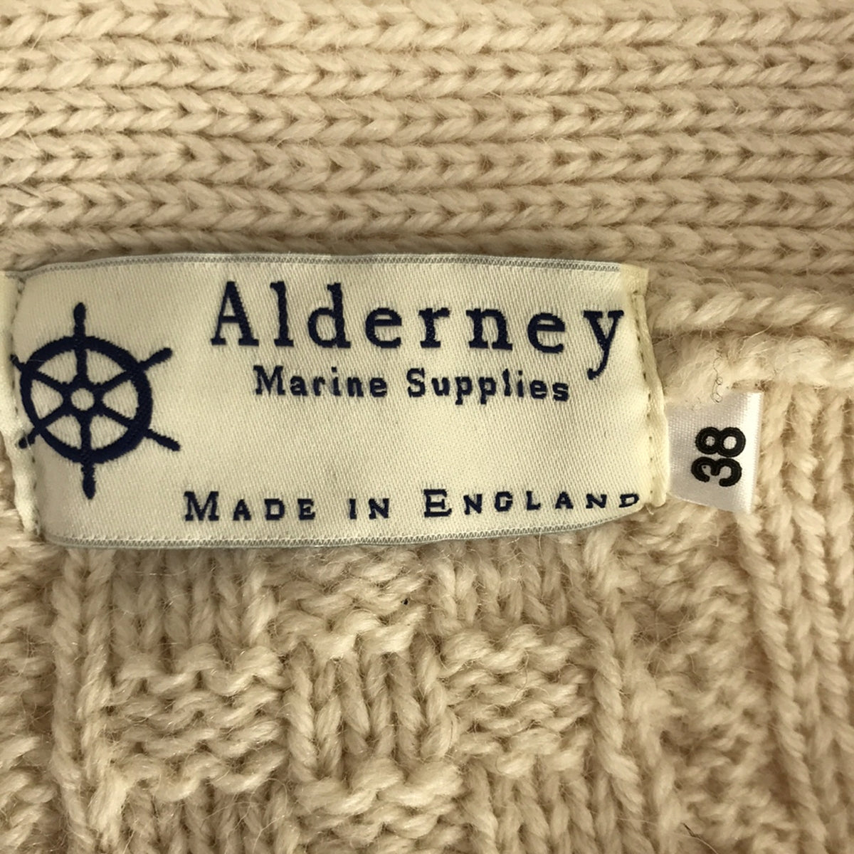 Alderney | Covered Button Wool Cable Knit Cardigan | Size 38 | Ivory | Women's