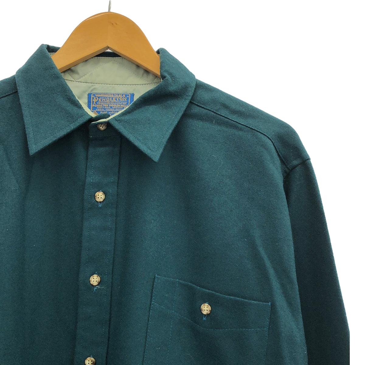 PENDLETON | Estimated 1970s ~ Vintage / Vintage USA made leather elbow patch work shirt | L | Green | Men's