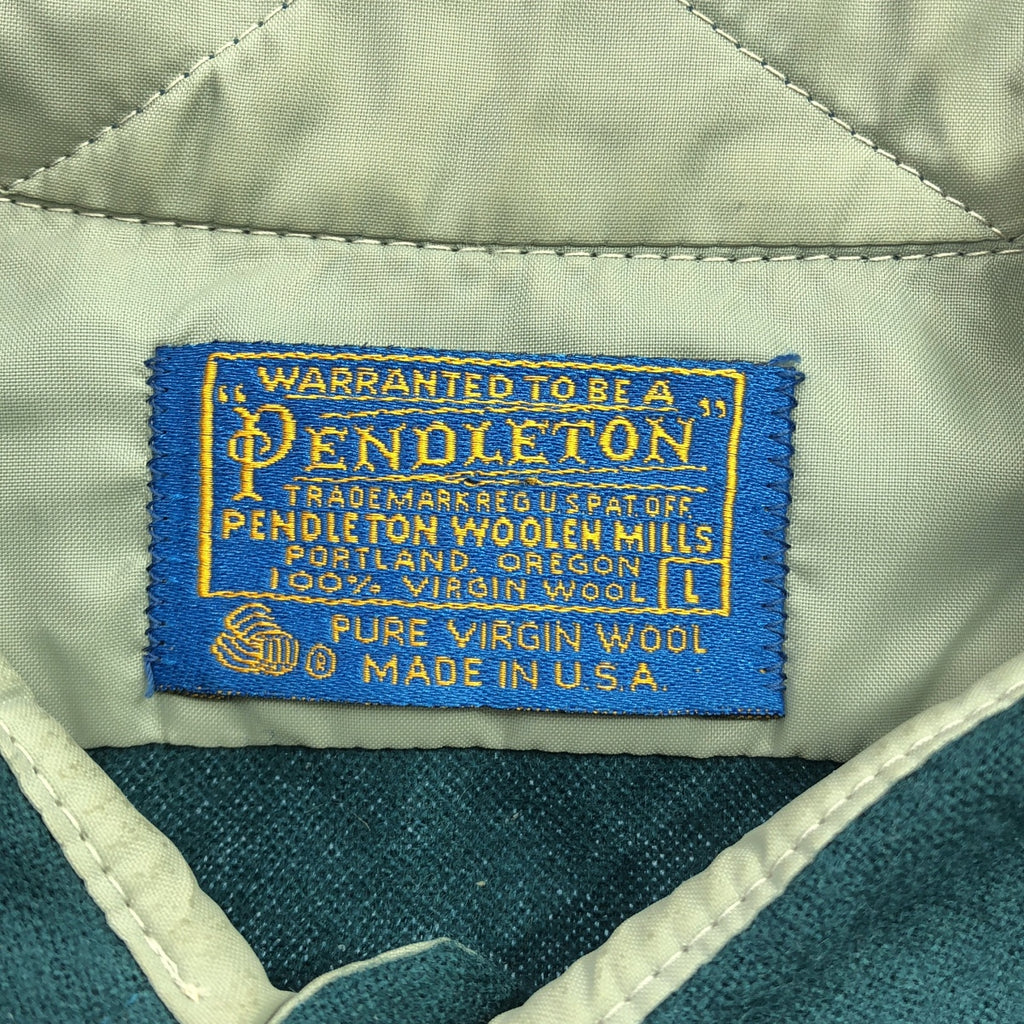 PENDLETON / ペンドルトン | 推定1970s～ vintage / ヴィンテージ usa製 レザー エルボーパッチ ワークシャツ | L | グリーン | メンズ