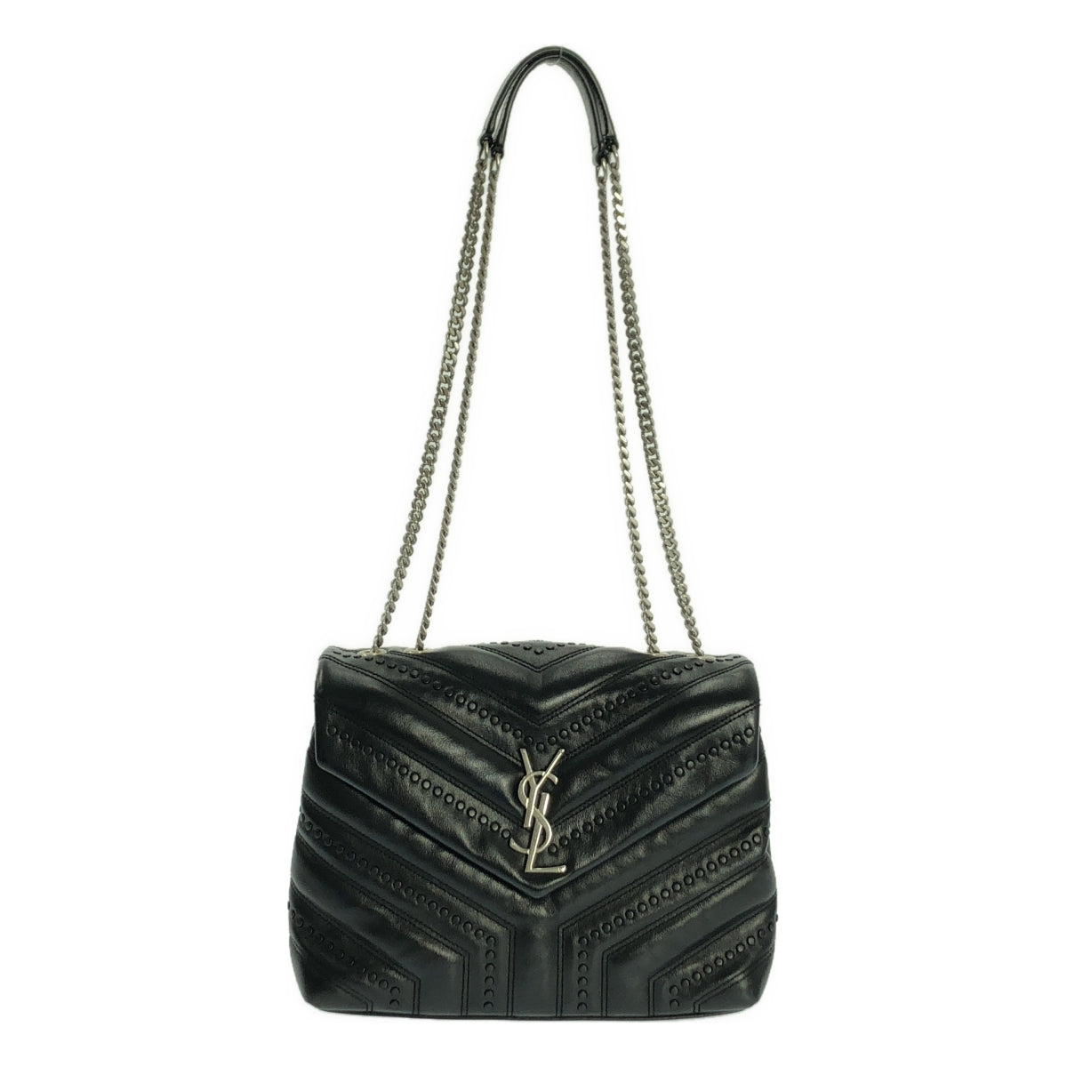 【美品】  SAINT LAURENT PARIS / サンローランパリ | Loulou ルル / スモール スタッズ チェーン ショルダー バッグ | ブラック | レディース