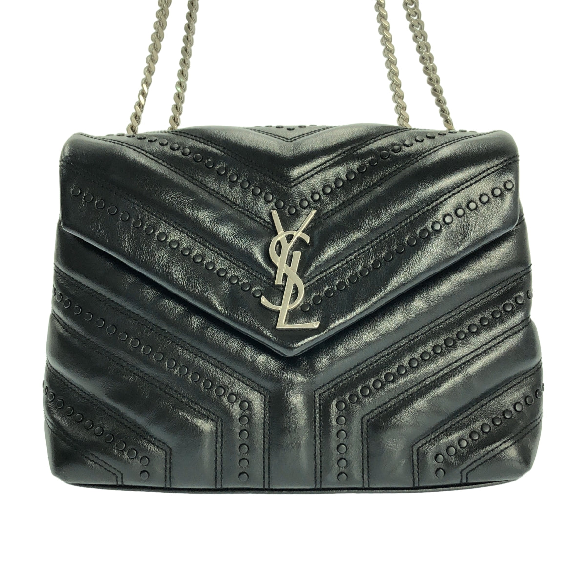 【美品】  SAINT LAURENT PARIS / サンローランパリ | Loulou ルル / スモール スタッズ チェーン ショルダー バッグ | ブラック | レディース