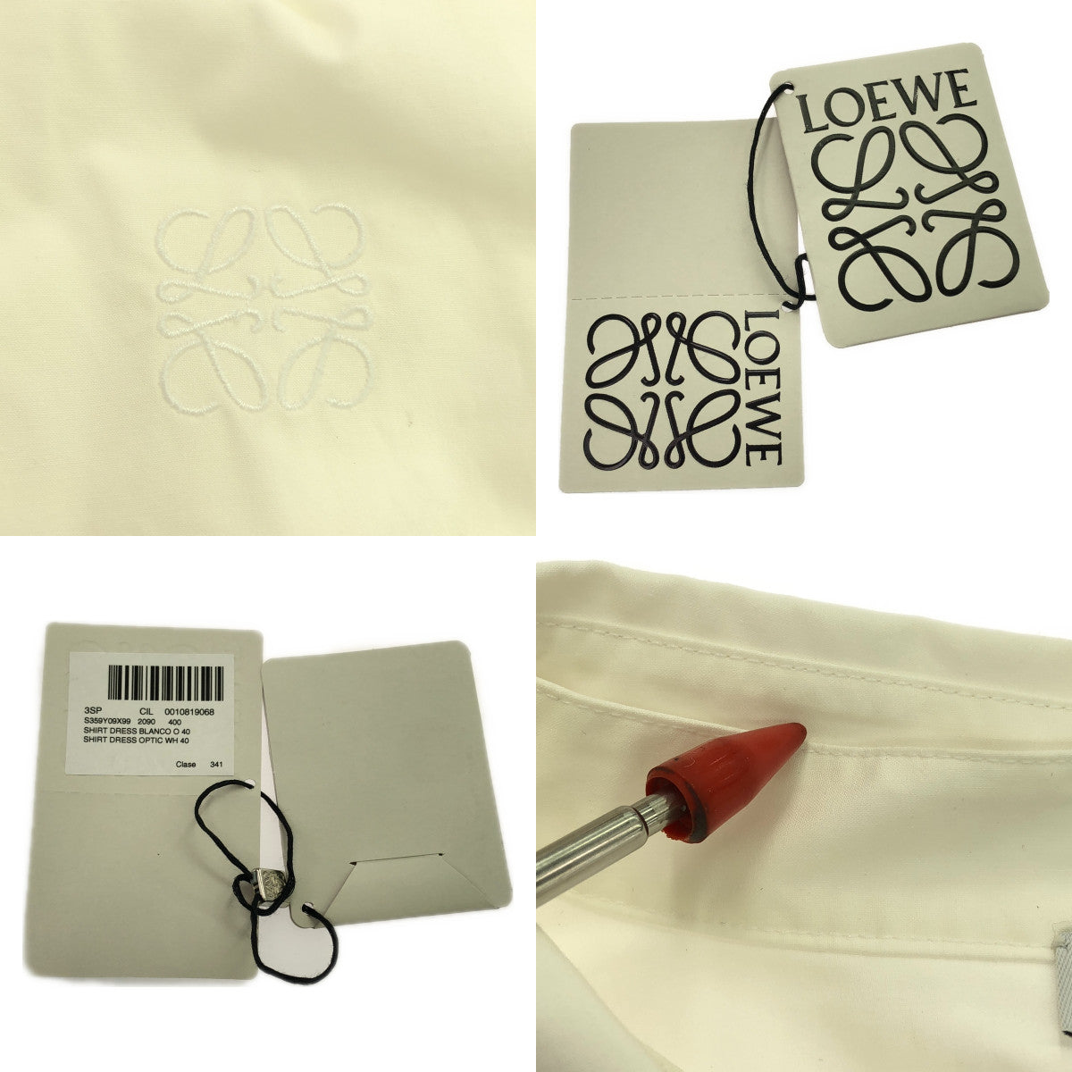 [狀況良好] LOEWE |解構襯衫裙 | Anagram 大廓形襯衫裙 |尺寸 40 |白色 |女性的