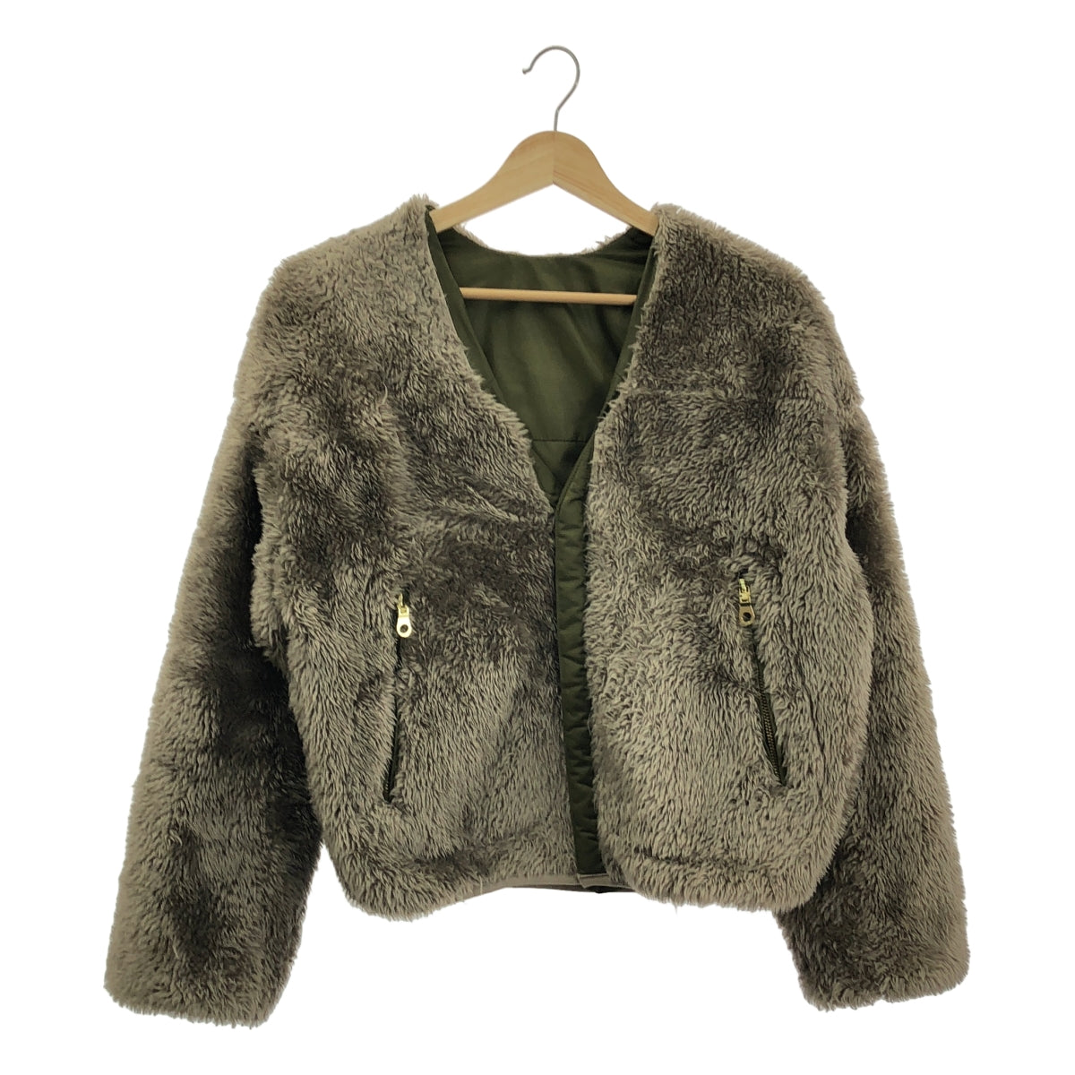 None / | HERENCIA / ヘレンチア リバーシブル ボア ミリタリー ノーカラー ブルゾン ジャケット | 38 | レディース