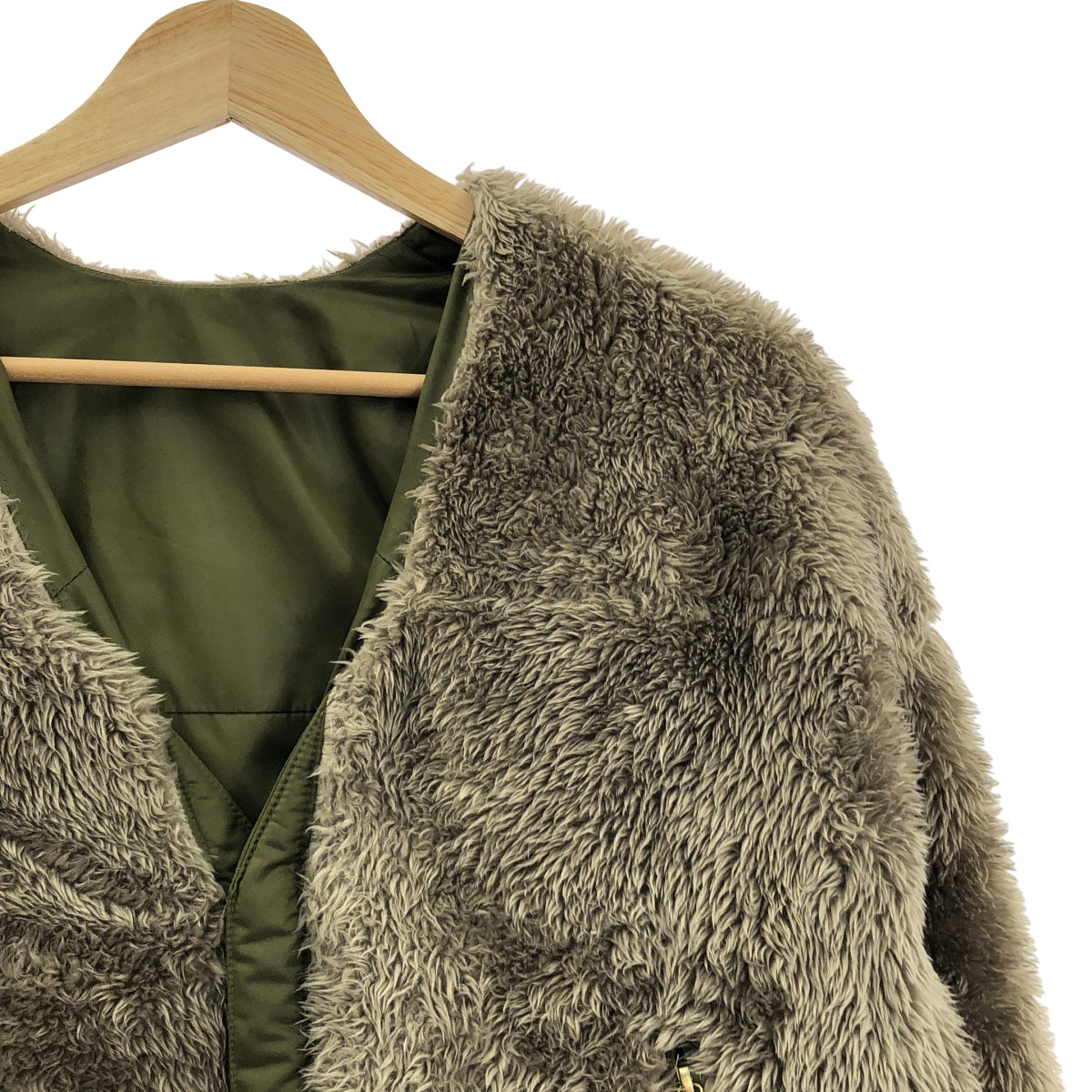 None / | HERENCIA / ヘレンチア リバーシブル ボア ミリタリー ノーカラー ブルゾン ジャケット | 38 | レディース