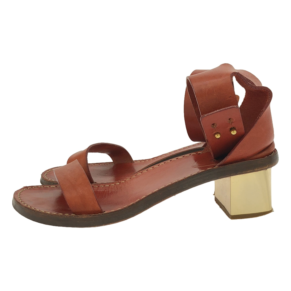 Chloe | Leather chunky heel strap sandals | 36 | ROSSO/GOLD | Women's