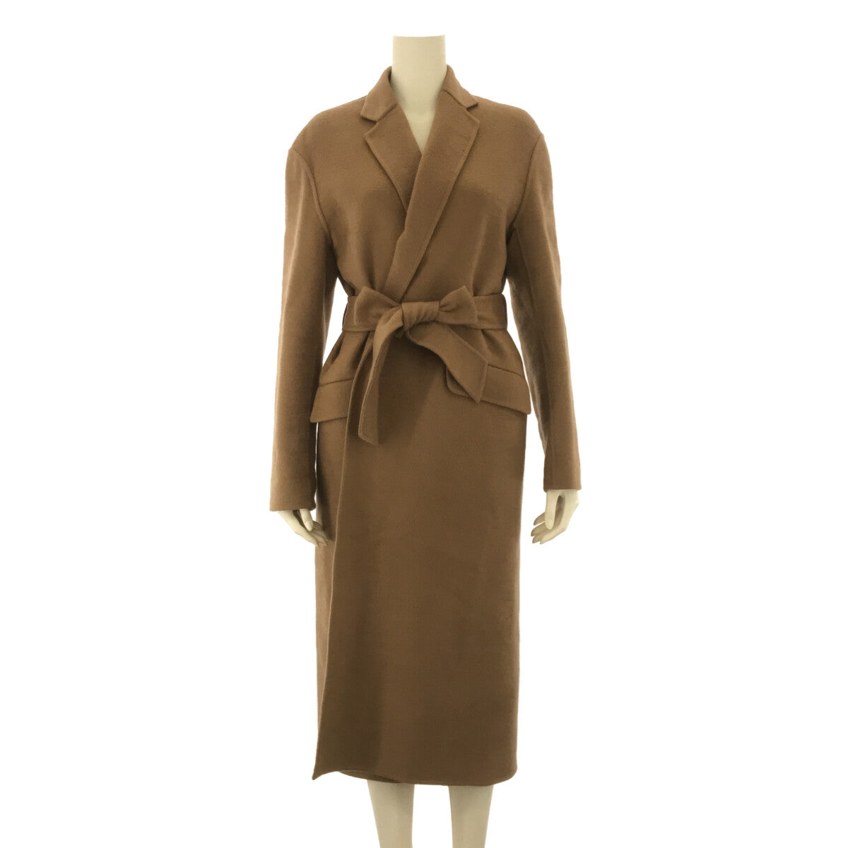 [Beautiful Condition] BLAMINK | Cashmere wool long coat with belt and bag | 38 | Camel | Women's