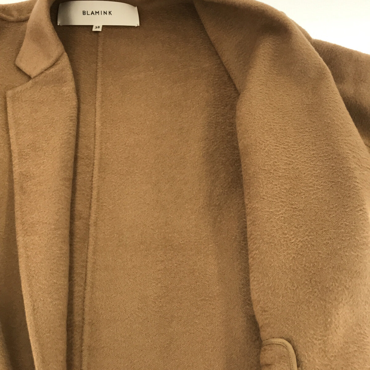 [Beautiful Condition] BLAMINK | Cashmere wool long coat with belt and bag | 38 | Camel | Women's