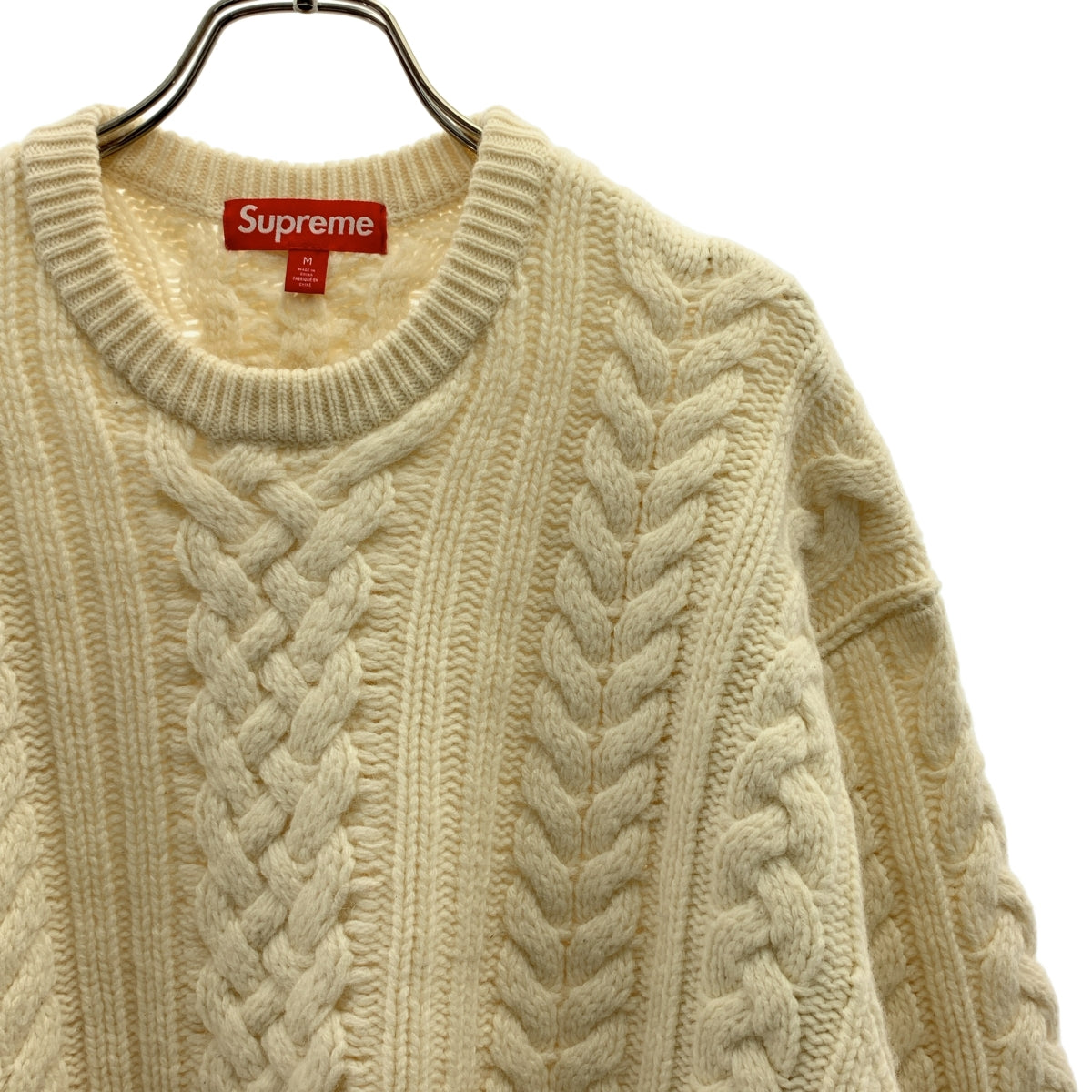SUPREME / 슈프림 | 2023AW | Applique Cable Knit Sweater 로고 아플리케 케이블 니트 | M | 남성