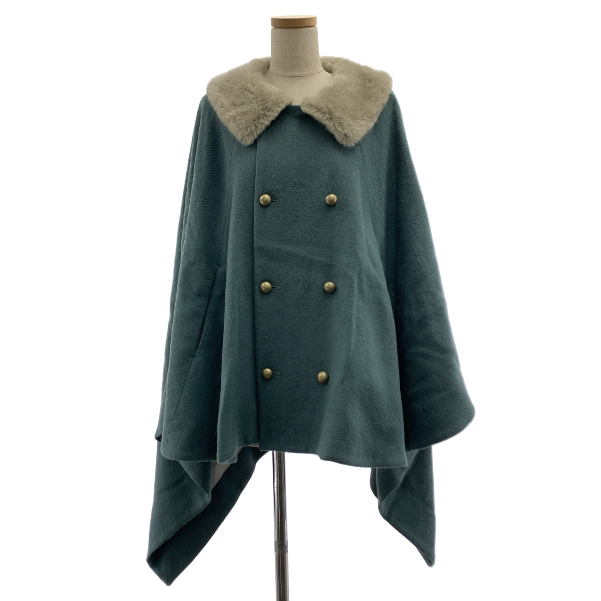 ha | za | ma / ハザマ | 経年真価のなびくコート / ウール ファーカラーオーバー ポンチョ / 総裏地 |