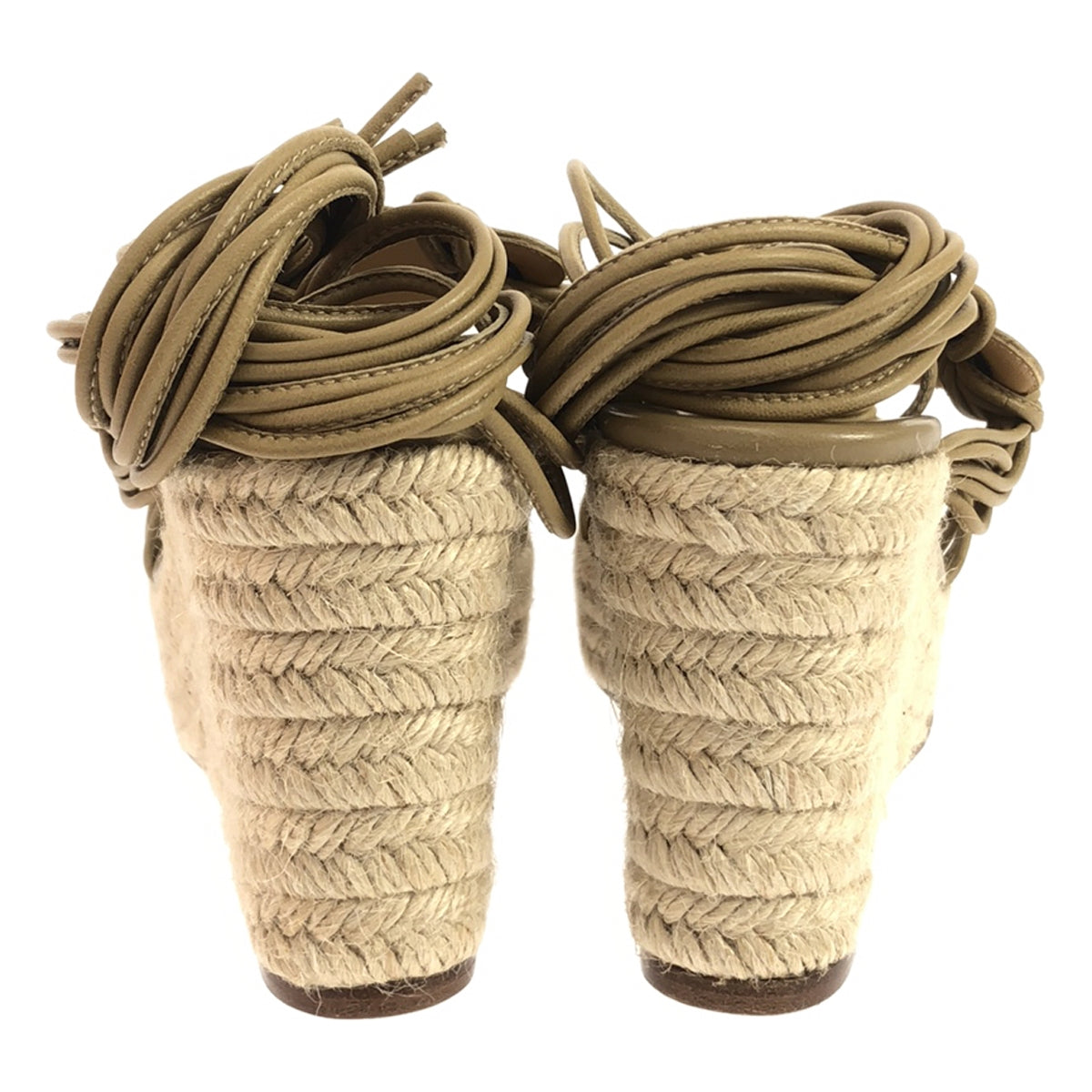 [狀況良好] 愛馬仕 | CHICA 踝帶坡跟帆布涼鞋 |尺寸 37 |米色 |女性的