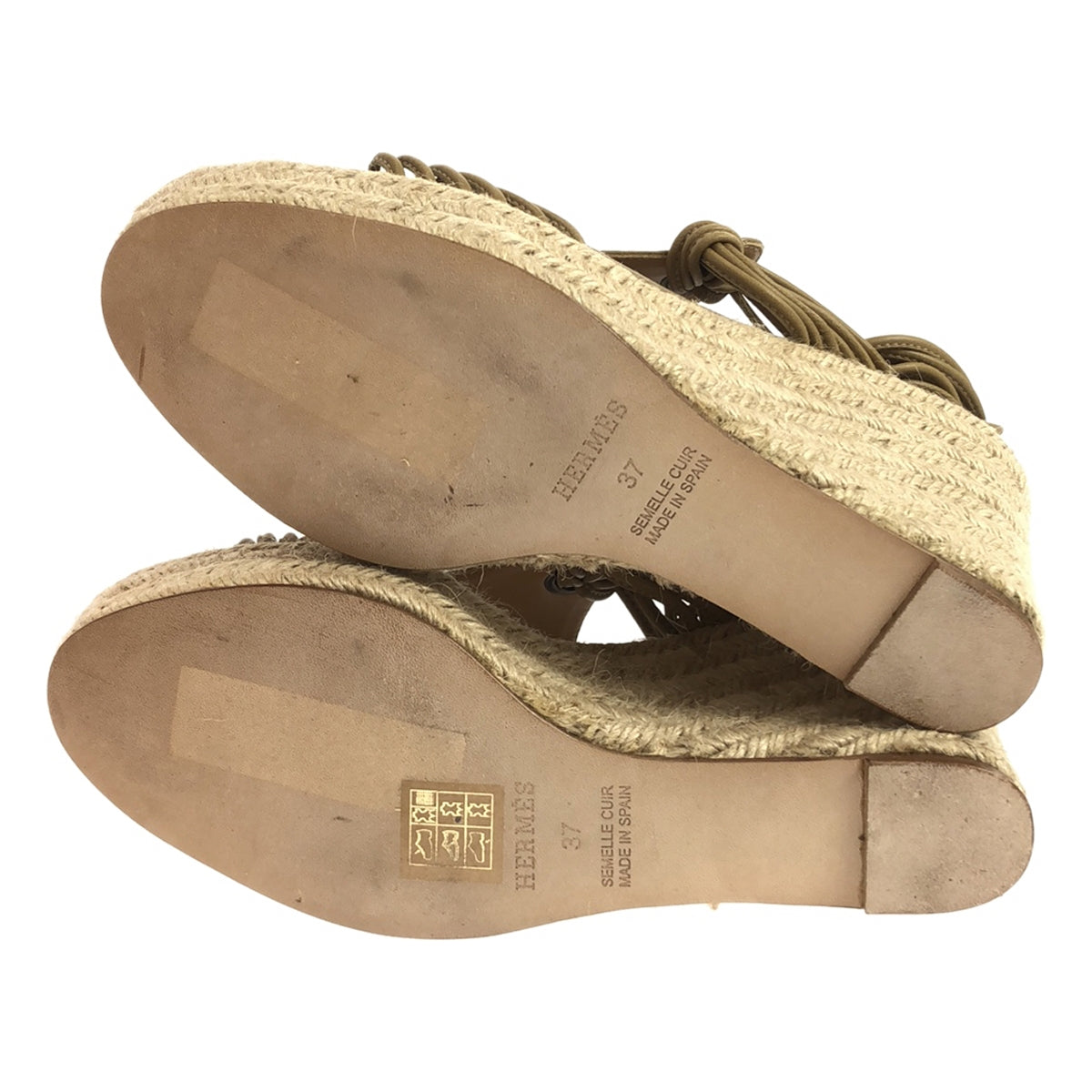 [狀況良好] 愛馬仕 | CHICA 踝帶坡跟帆布涼鞋 |尺寸 37 |米色 |女性的