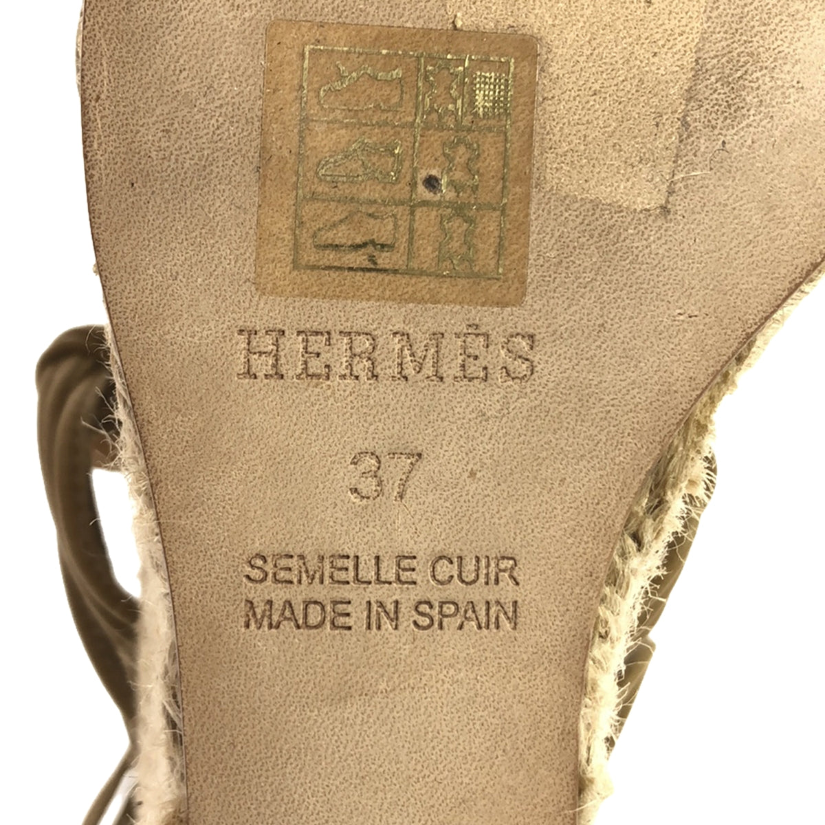 【미품】 HERMES / 헤르메스 | CHICA 앵클 스트랩 웨지 솔 에스파드리유 샌들 | 37 | 베이지 | 여성