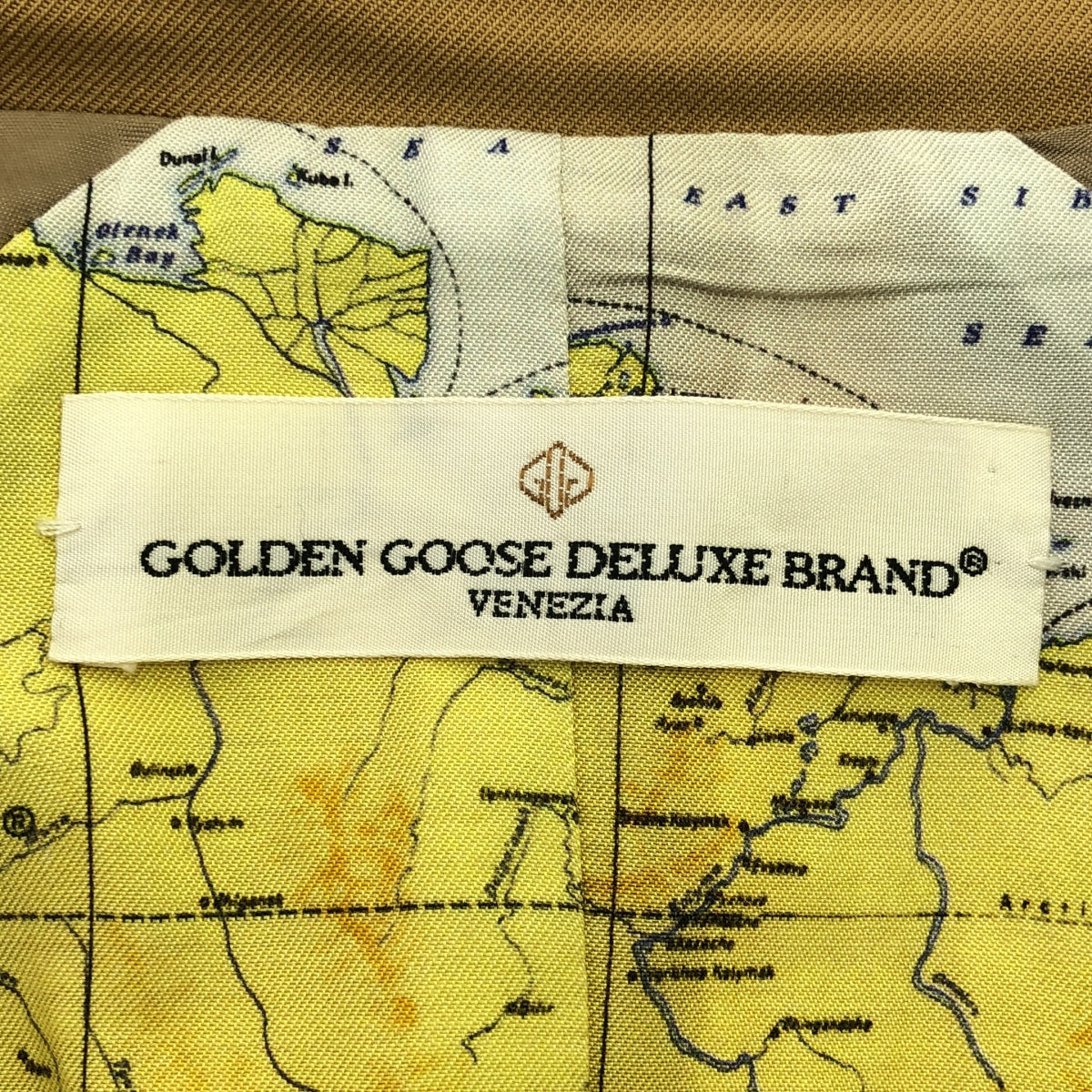 GOLDEN GOOSE / ゴールデングース | ベルテッド ステンカラーコート / マップ総柄裏地付き | XXS | ベージュ | レディース