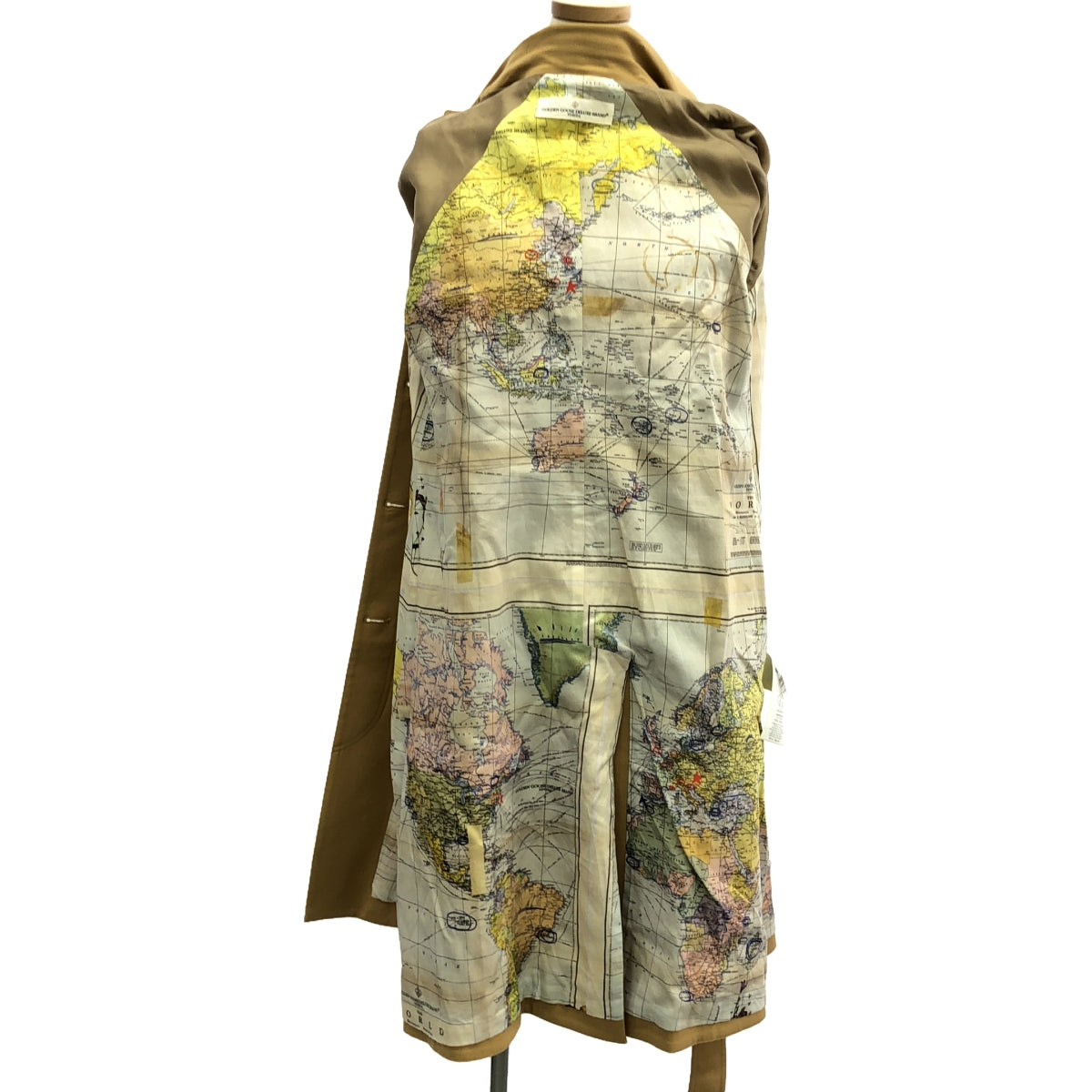 GOLDEN GOOSE / ゴールデングース | ベルテッド ステンカラーコート / マップ総柄裏地付き | XXS | ベージュ | レディース