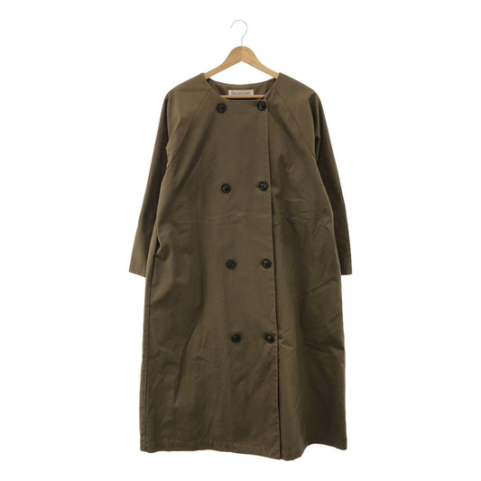 Cen. | Cotton gabardine no-collar trench coat | M | Khaki | Women's