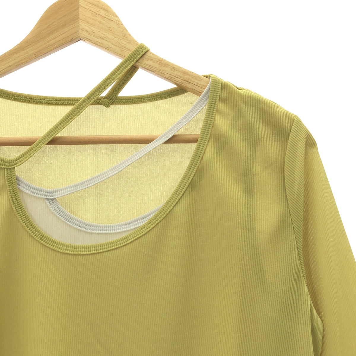 MURRAL / 뮤랄 | Sheer layered top 시어 레이어드 탑스 컷소우 | 2 | 라임 그린 / 라이트 그레이 |