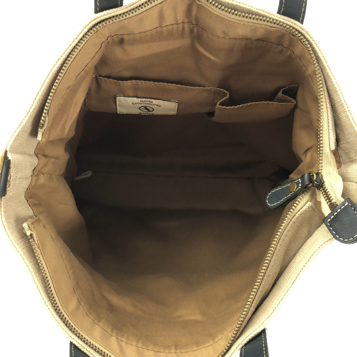 AIGLE / エーグル | 2WAY キャンバス レザー コンビ トートバッグ | ベージュ / ネイビー | レディース