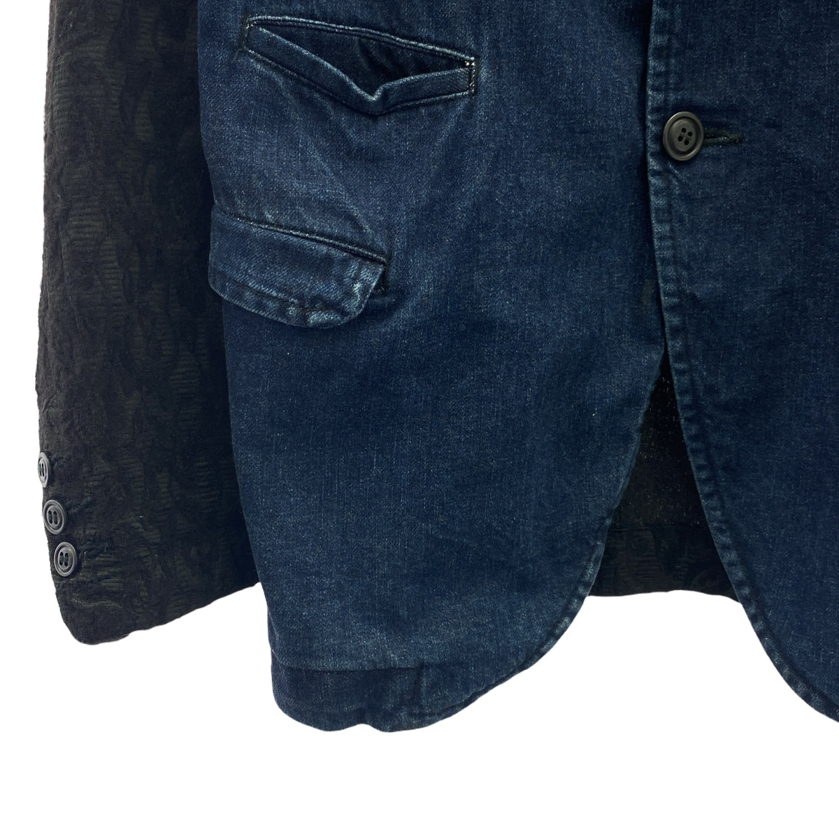 COMME des GARCONS HOMME PLUS / コムデギャルソンオムプリュス | 2011AW | ジャガード デニム 切替 テーラードジャケット | XS | インディゴ / ブラック | メンズ