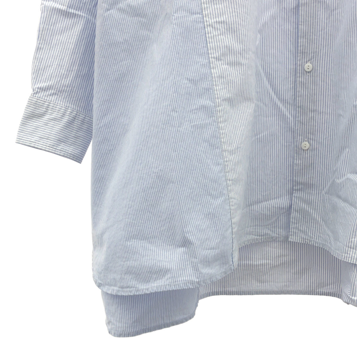 ■トゥジュー TOUJOURS *バンドカラーシャツ*1綿オフ白レディース0319【92C91】 TOUJOURS ⁄ トゥジュー | コットン 切替 ストライプ オーバーサイズ