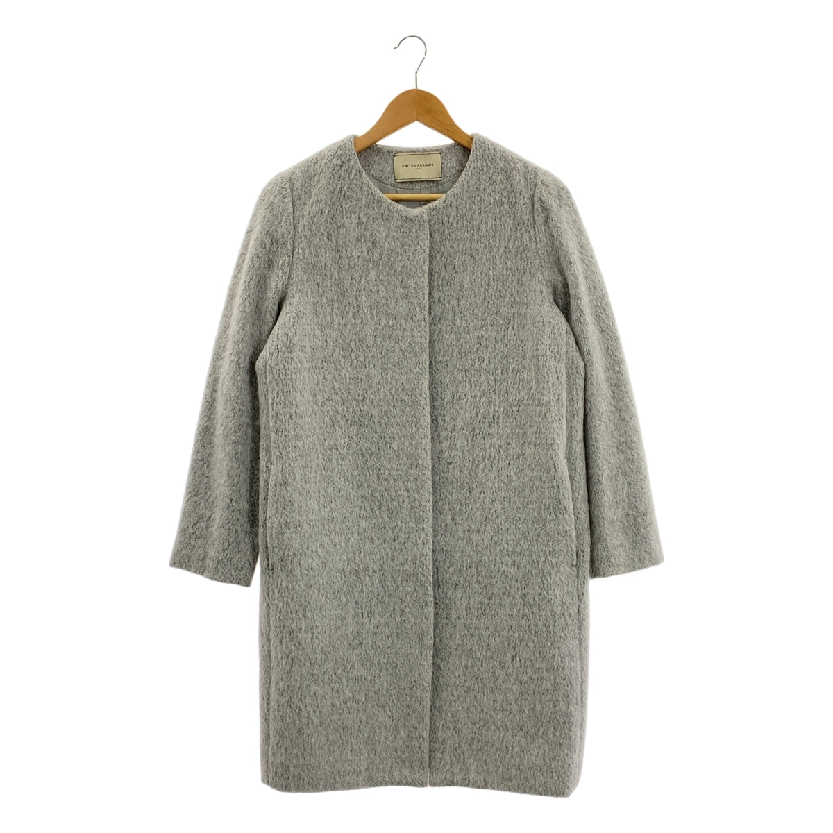 UNITED ARROWS | 羊駝毛與馬海毛混紡蓬鬆無領大衣 | 尺寸 40 | 女款
