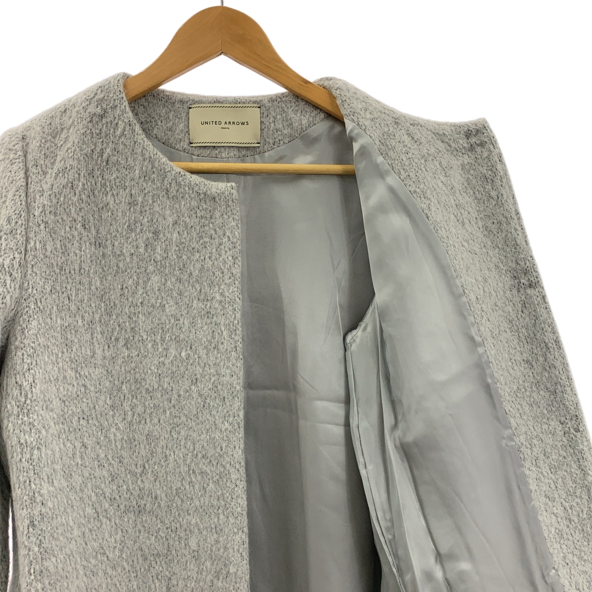 UNITED ARROWS | 羊駝毛與馬海毛混紡蓬鬆無領大衣 | 尺寸 40 | 女款