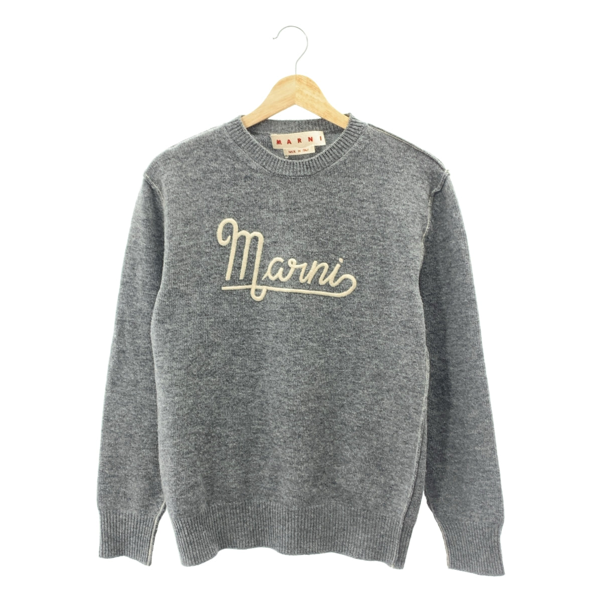 MARNI / マルニ | ロゴ刺しゅう ウールニット | 40 | グレー / ホワイト | レディース
