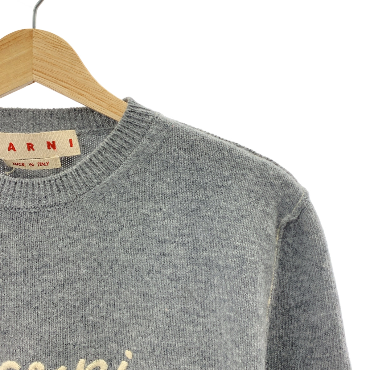 MARNI / マルニ | ロゴ刺しゅう ウールニット | 40 | グレー / ホワイト | レディース