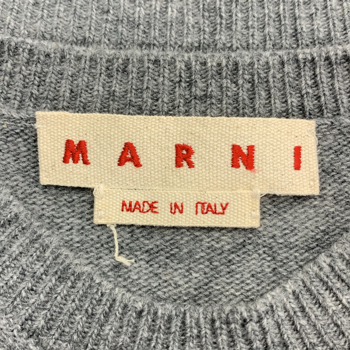 MARNI / マルニ | ロゴ刺しゅう ウールニット | 40 | グレー / ホワイト | レディース