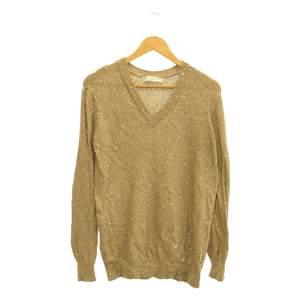 STELLA McCARTNEY / ステラマッカートニー | スパンコールVネックニット | 40 | ベージュ | レディース