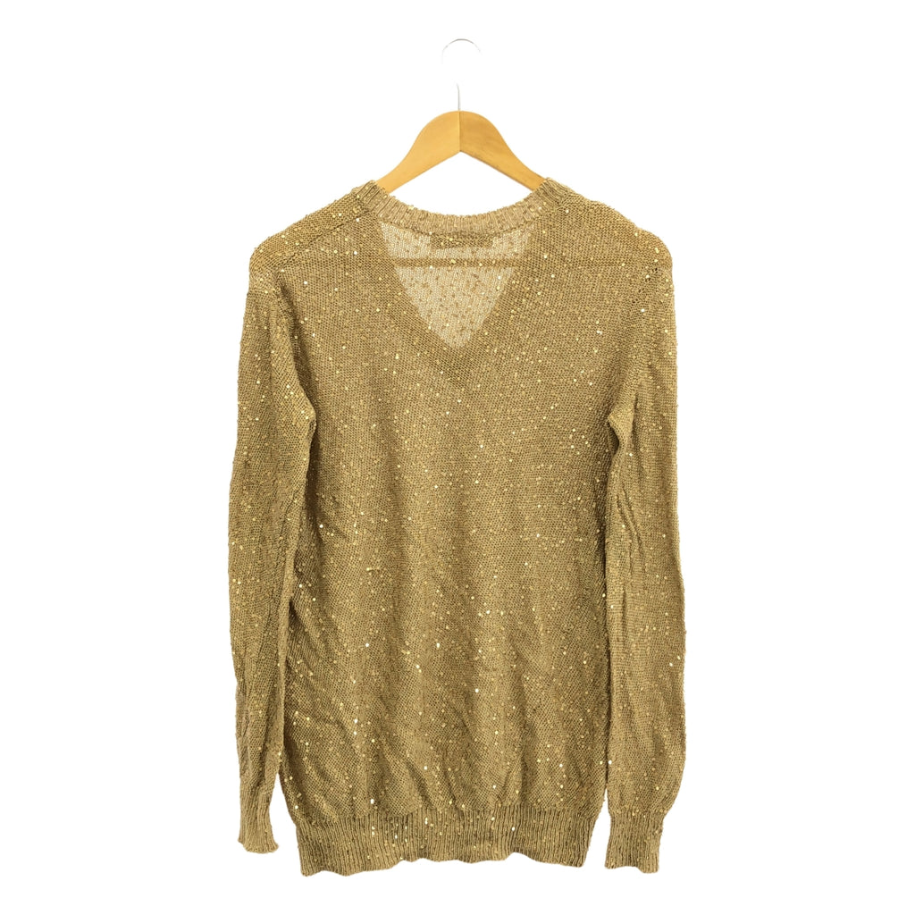 STELLA McCARTNEY / ステラマッカートニー | スパンコールVネックニット | 40 | ベージュ | レディース