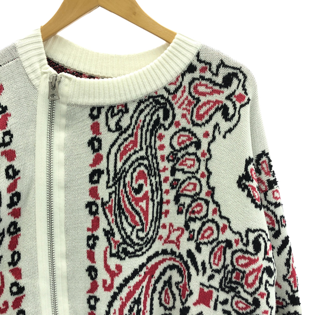 sacai / 사카이 | 2022SS | Bandana Knit Blouson 반다나 무늬 자가드 니트 블루존 | 2 | 화이트 | 남성