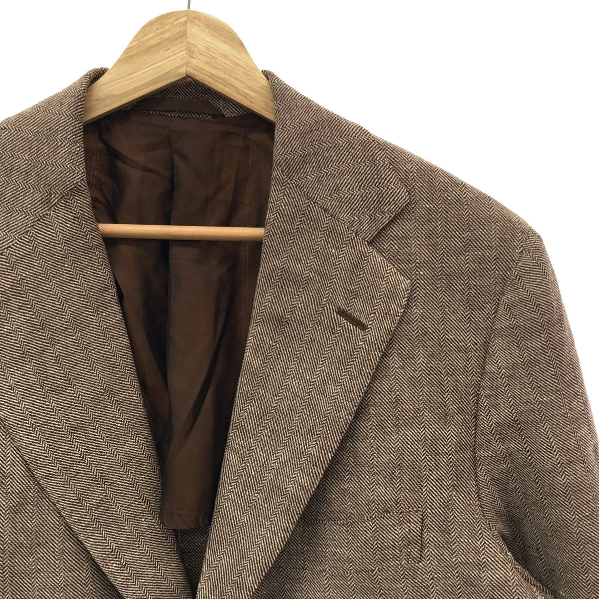 Sartorio | Linen Herringbone 3B Tailored Jacket | 46 | Brown | Men's