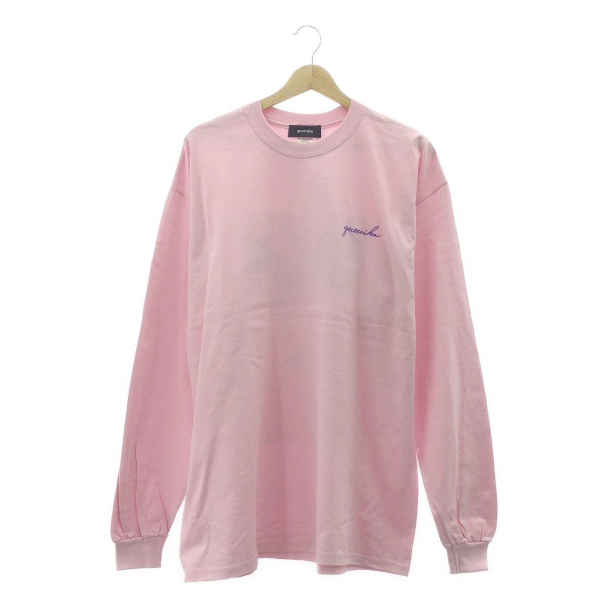 [新品] guernika | 後背刺繡標誌印花長袖T卹，男女通用 | XL | 粉紅色 | 男款