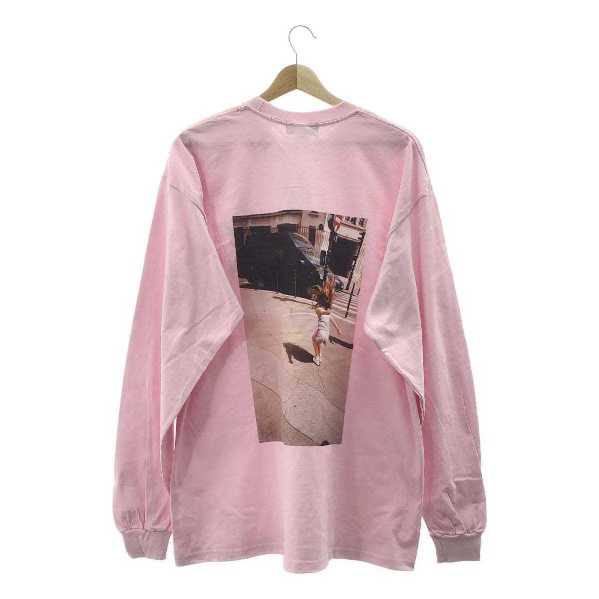 [新品] guernika | 後背刺繡標誌印花長袖T卹，男女通用 | XL | 粉紅色 | 男款