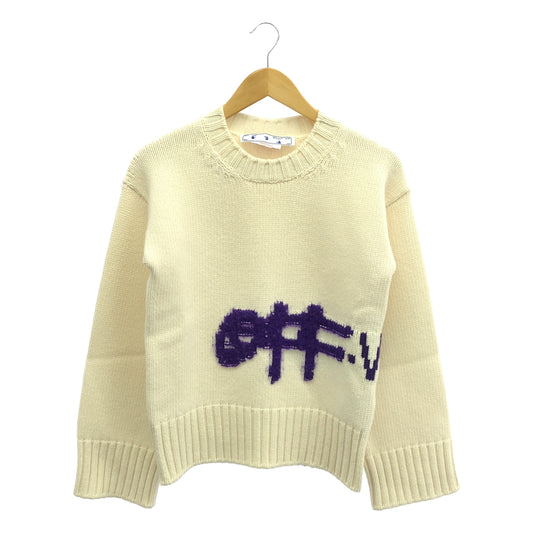 Off-White | Logo Intarsia Crewneck Jumper Knit | Size 36 | White/Purple | Women's