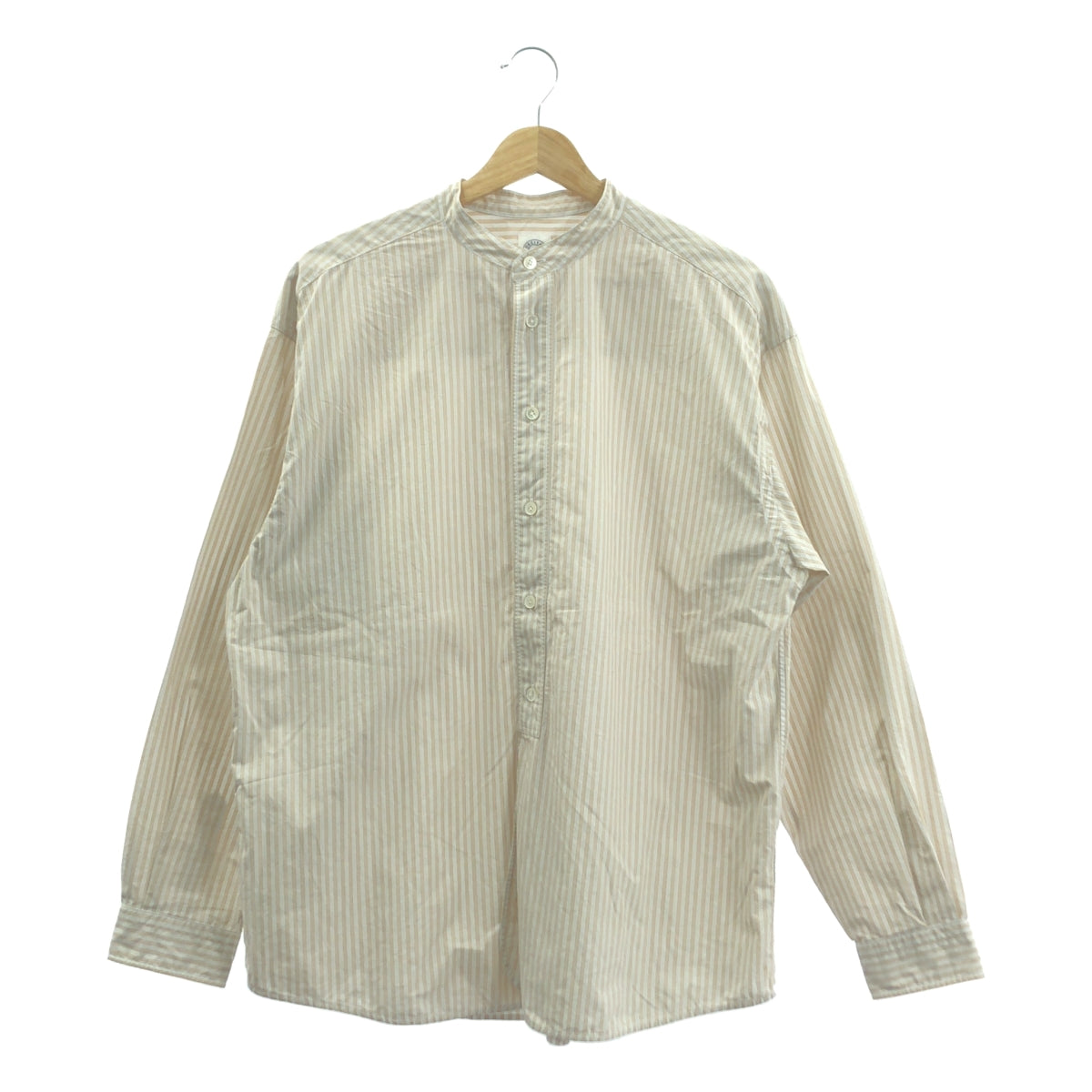 ORCIVAL / 오티발 | Typewriter Band Collar Shirt 타자기 밴드 컬러 스트라이프 셔츠 | 3 | 베이지 / 화이트 | 남성