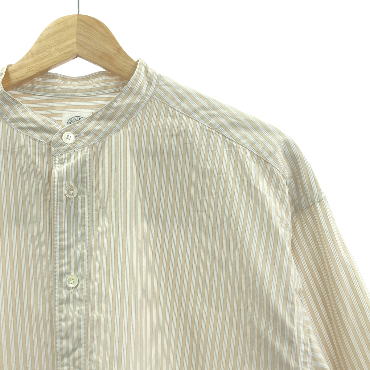 ORCIVAL / オーチバル | Typewriter Band Collar Shirt タイプライター バンドカラー ストライプ シャツ | 3 | ベージュ / ホワイト | メンズ