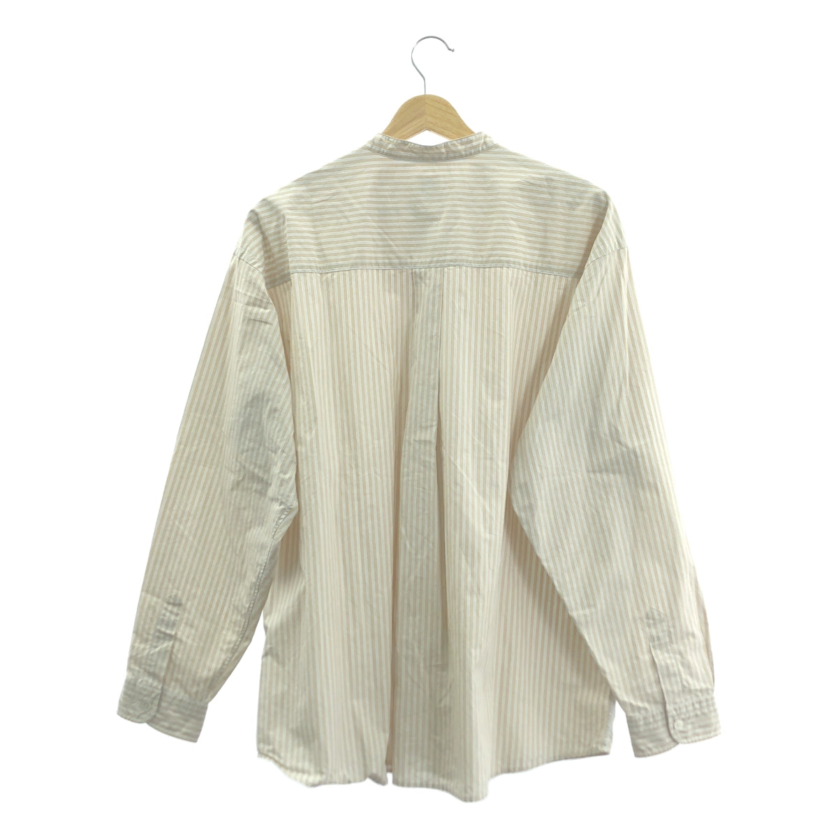 ORCIVAL / 오티발 | Typewriter Band Collar Shirt 타자기 밴드 컬러 스트라이프 셔츠 | 3 | 베이지 / 화이트 | 남성