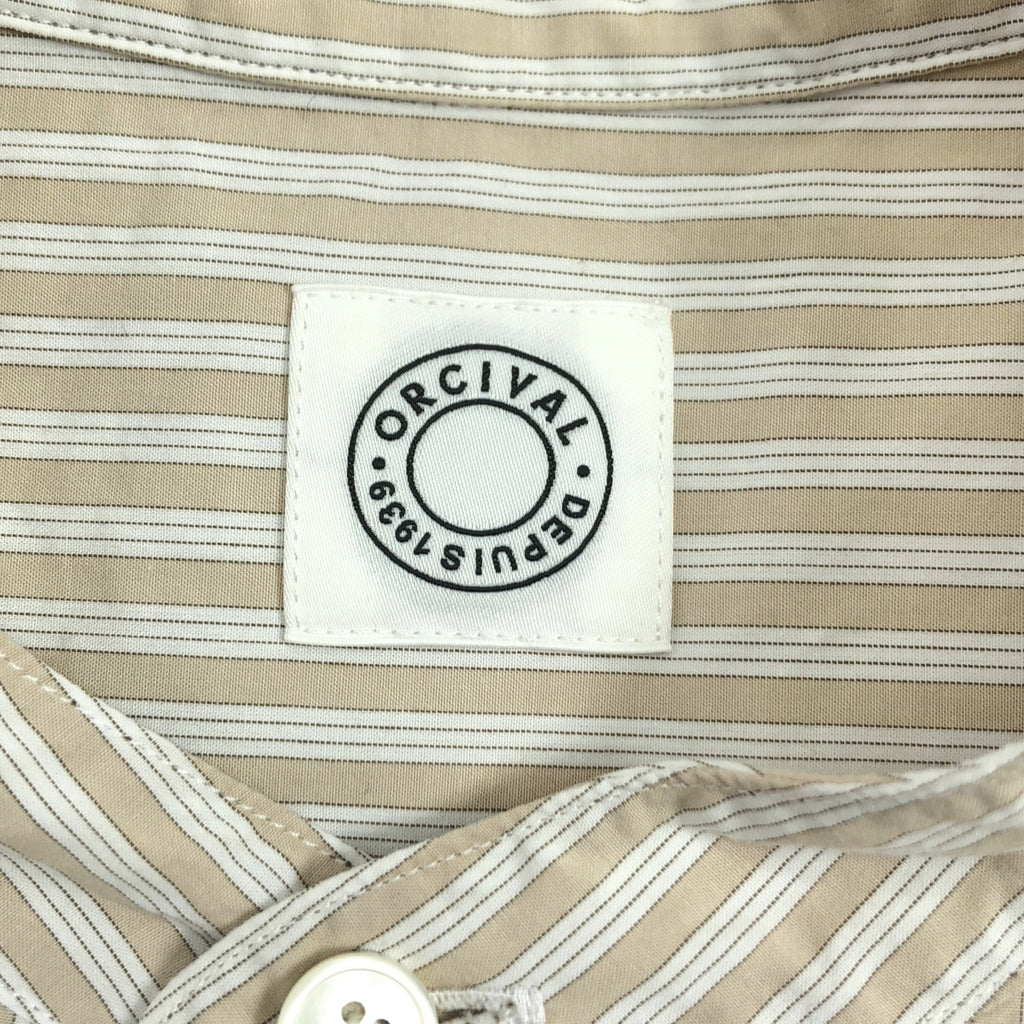 ORCIVAL / オーチバル | Typewriter Band Collar Shirt タイプライター バンドカラー ストライプ シャツ | 3 | ベージュ / ホワイト | メンズ