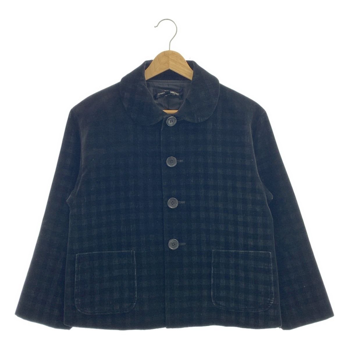 tricot COMME des GARCONS / 트리코콤 데 갤슨 | 2014AW | 라운드 컬러 벨루어 체크 싱글 재킷 | M | 여성