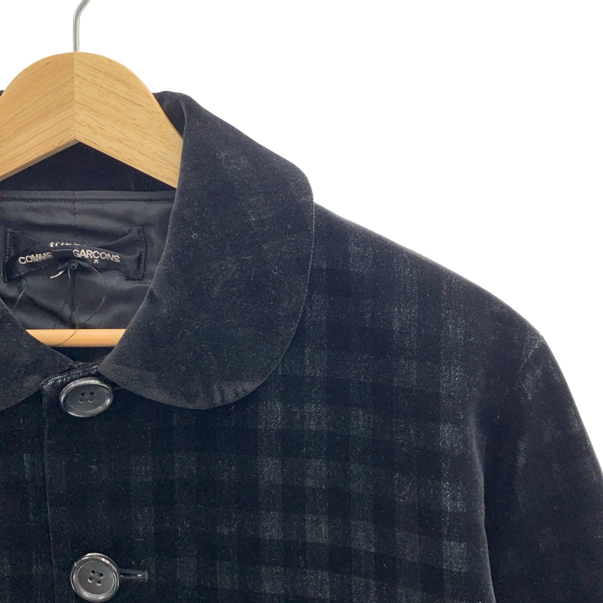 tricot COMME des GARCONS / 트리코콤 데 갤슨 | 2014AW | 라운드 컬러 벨루어 체크 싱글 재킷 | M | 여성
