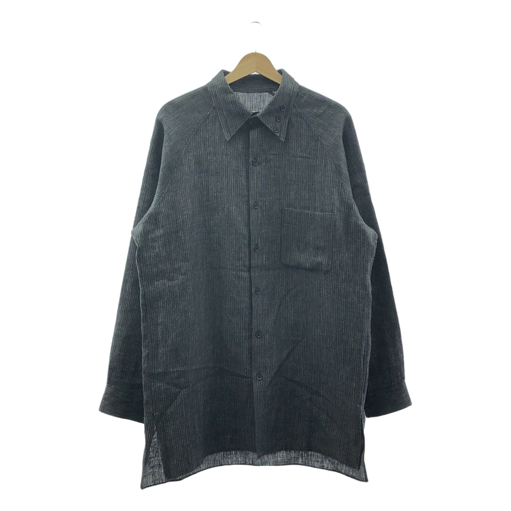 YOHJI YAMAMOTO POUR HOMME / 요우지야마모토풀 옴므 | 2024SS | Double Collar Decorative Button Blouse / 헴프 선염 스트라이프 셔츠 | 2 | 남성